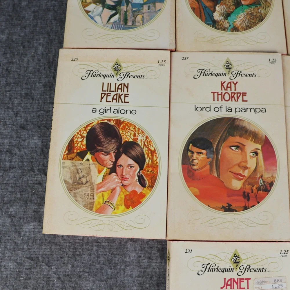 Vintage 1970s Harlequin Presents 7 PB Romance Novels Lot Dailey Kidd Thorpe
